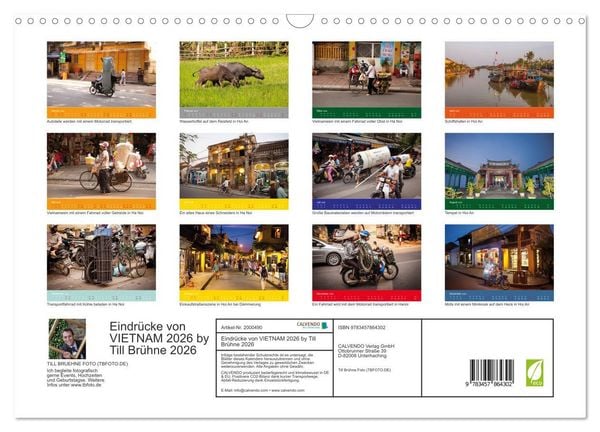 Produktbild: Eindr&uuml;cke von VIETNAM 2026 by Till Br&uuml;hne 2026 (Wandkalender 2026 DIN A3 quer), CALVENDO Monatskalender