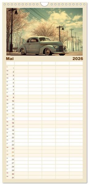 Produktbild: Familienplaner 2026 - Amerikas rollende Legenden &ndash; Retro-Design trifft Nostalgie mit 5 Spalten (Wandkalender, 21 x 45 cm) CALVENDO