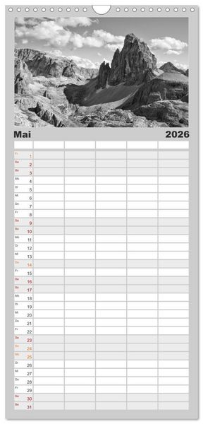 Produktbild: Familienplaner 2026 - Bergsucht 2026 mit 5 Spalten (Wandkalender, 21 x 45 cm) CALVENDO