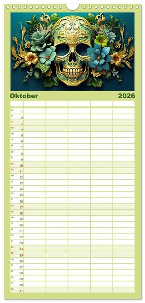 Produktbild: Familienplaner 2026 - Skull Flower - Totenkopf ART mit 5 Spalten (Wandkalender, 21 x 45 cm) CALVENDO