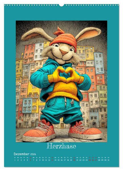 Produktbild: Urban Rabbits. Coole Stadthasen mit Charakter (hochwertiger Premium Wandkalender 2026 DIN A2 hoch), Kunstdruck in Hochglanz