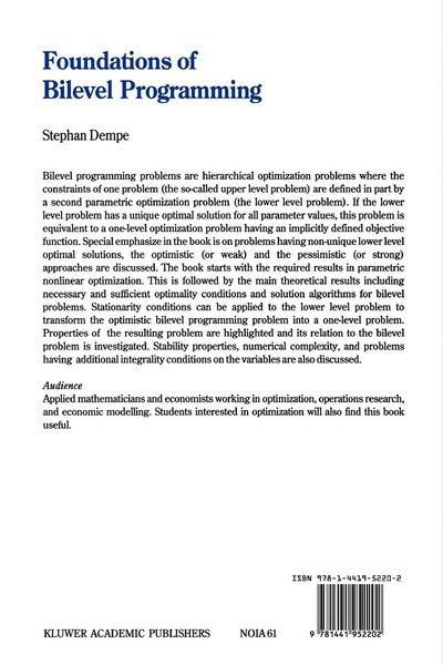 Produktbild: Foundations of Bilevel Programming