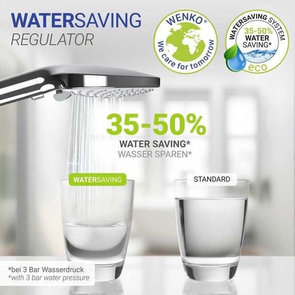 Produktbild: Duschkopf Mod. Water Saving, 12 cm, chrom, ABS, wei&szlig;, 3 Funktionen, wassersparend