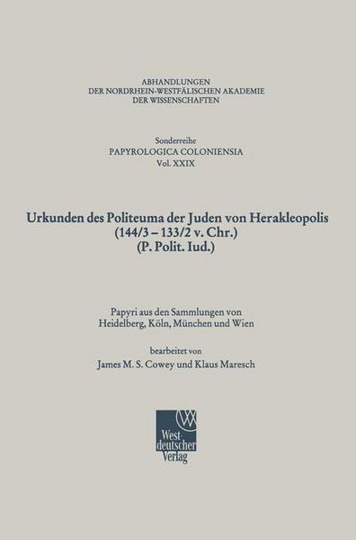 Produktbild: Urkunden des Politeuma der Juden von Herakleopolis (144/3-133/2 v. Chr.) (P. Polit. Iud.)