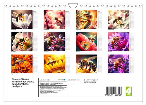 Produktbild: Biene auf Bl&uuml;te - Faszinierende Details durch k&uuml;nstliche Intelligenz (Wandkalender 2026 DIN A4 quer), CALVENDO Monatskalender