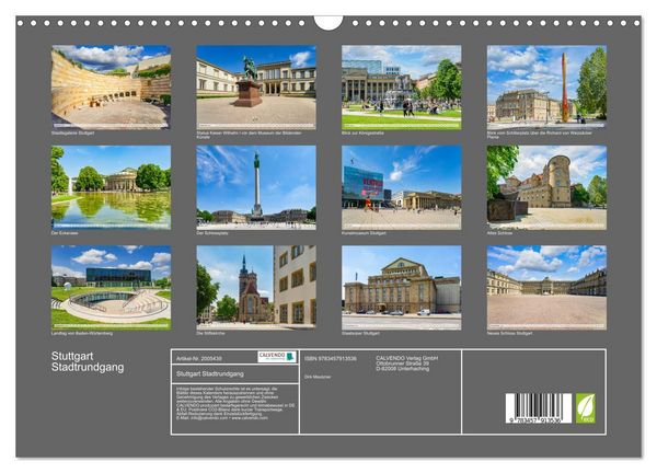 Produktbild: Stuttgart Stadtrundgang (Wandkalender 2026 DIN A3 quer), CALVENDO Monatskalender