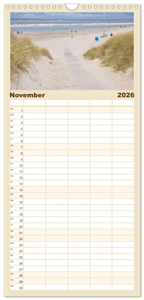 Produktbild: Familienplaner 2026 - Am Strand von Langeoog mit 5 Spalten (Wandkalender, 21 x 45 cm) CALVENDO