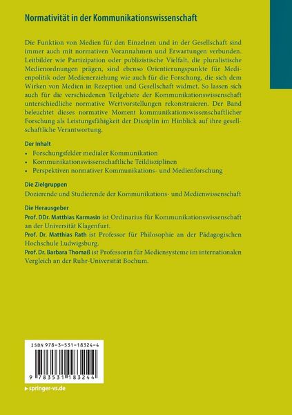 Produktbild: Normativit&auml;t in der Kommunikationswissenschaft