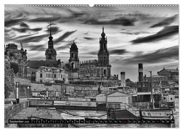 Produktbild: Dresden Faszination Schwarz Weiss (hochwertiger Premium Wandkalender 2026 DIN A2 quer), Kunstdruck in Hochglanz