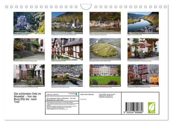 Produktbild: Die sch&ouml;nsten Orte im Moseltal - Von der Burg Eltz bis nach Trier (Wandkalender 2027 DIN A4 quer), CALVENDO Monatskalender