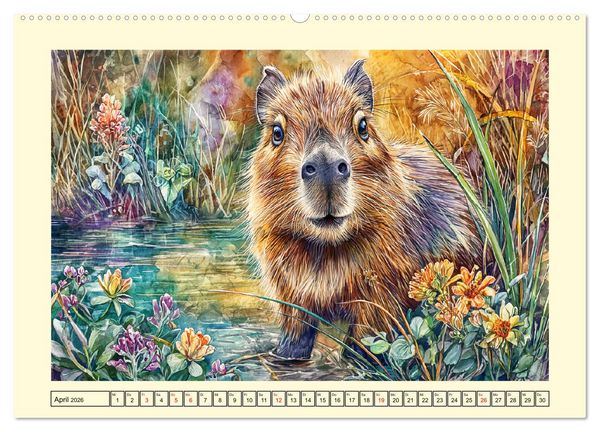 Produktbild: Wasserschweine. Bezaubernde Capybaras in der Natur (hochwertiger Premium Wandkalender 2026 DIN A2 quer), Kunstdruck in Hochglanz
