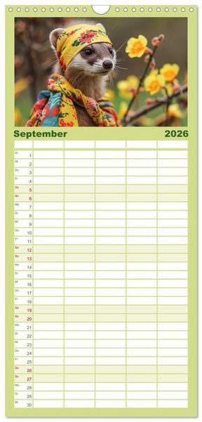 Produktbild: Familienplaner 2026 - Waldtiere mit Stil. Tierische Trendsetter in der Natur mit 5 Spalten (Wandkalender, 21 x 45 cm) CALVENDO