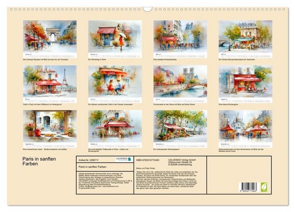 Produktbild: Paris in sanften Farben (Wandkalender 2027 DIN A2 quer), CALVENDO Monatskalender