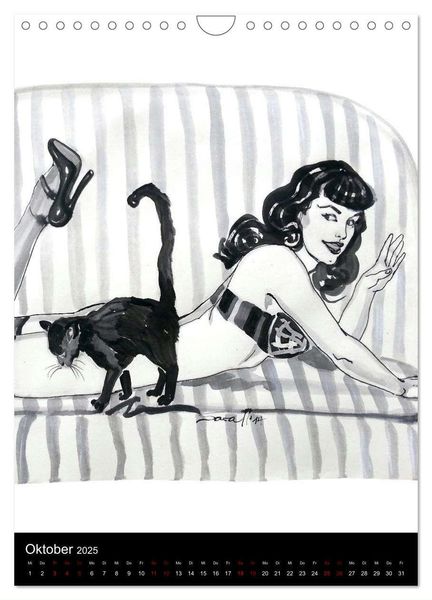 Produktbild: Kesse Mietzen - Burlesque cats II - mit flotten Linien gezeichnete Pin-up Katzen (Wandkalender 2025 DIN A4 hoch), CALVENDO Monatskalender