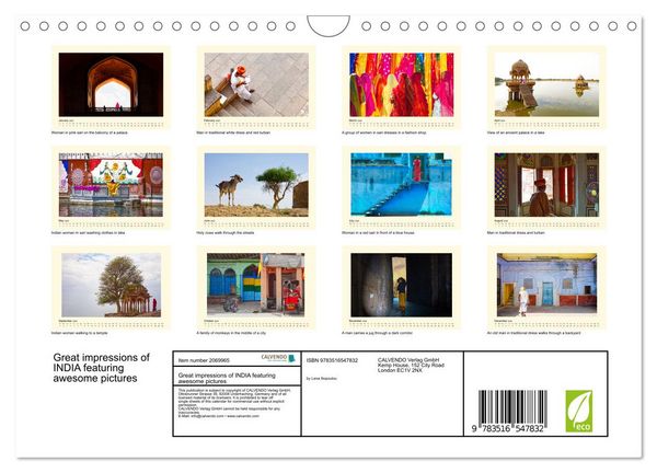 Produktbild: Great impressions of INDIA featuring awesome pictures (Wall Calendar 2026 DIN A4 landscape), CALVENDO 12 Month Wall Calendar