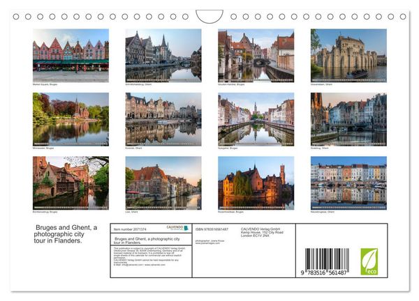 Produktbild: Bruges and Ghent, a photographic city tour in Flanders. (Wall Calendar 2026 DIN A4 landscape), CALVENDO 12 Month Wall Calendar