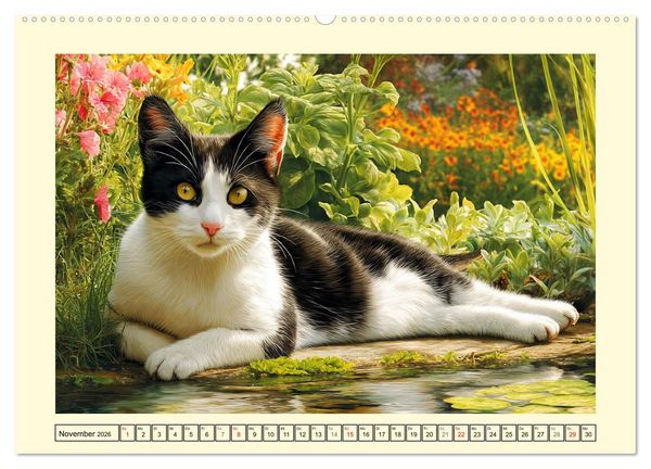 Produktbild: Geliebte Katzen. Unsere zauberhaften Hauskatzen im Garten (hochwertiger Premium Wandkalender 2026 DIN A2 quer), Kunstdruck in Hochglanz