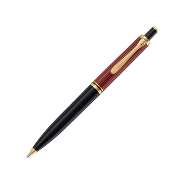 Pelikan Kugelschreiber Souverän® K400, 24-Karat vergoldete Zierelemente, Druckmechanik, Schwarz-Rot