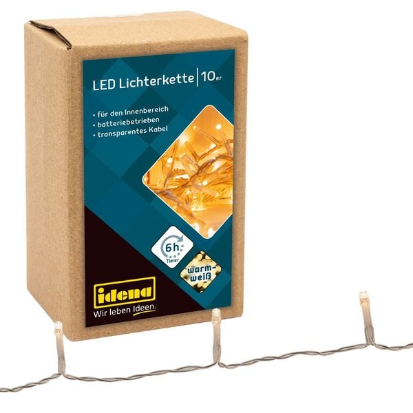 Idena Lichterkette 10 LED warmweiß 6h Timer 1m