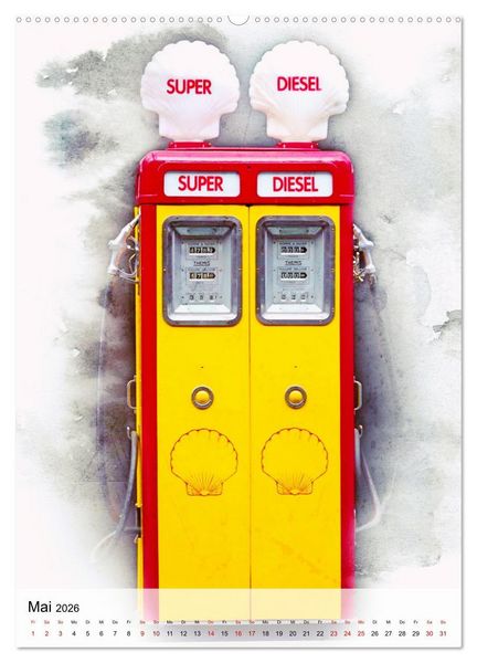 Produktbild: Gasoline - Vintage Tanks&auml;ulen in Szene gesetzt (Wandkalender 2026 DIN A2 hoch), CALVENDO Monatskalender