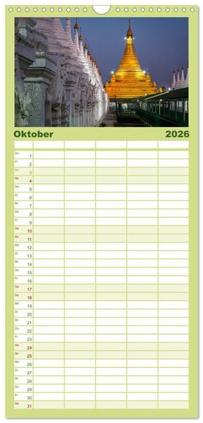 Produktbild: Familienplaner 2026 - Wunderbares Myanmar mit 5 Spalten (Wandkalender, 21 x 45 cm) CALVENDO
