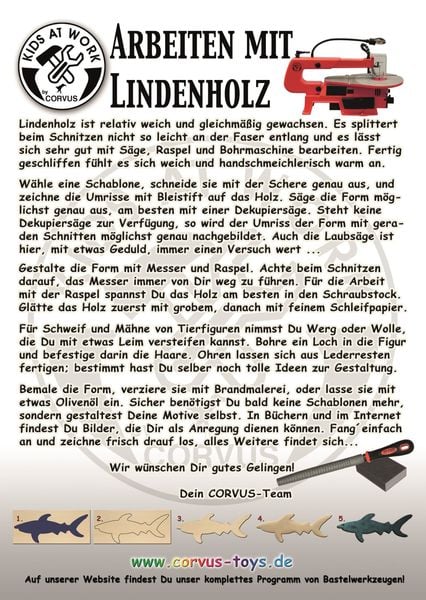 Produktbild: Corvus A600588 - Kids-at-Work, Hoftiere 1 (Pferd/Pony/Rind), Schnitz- & Gestalt-Lindenholz A6/20mm