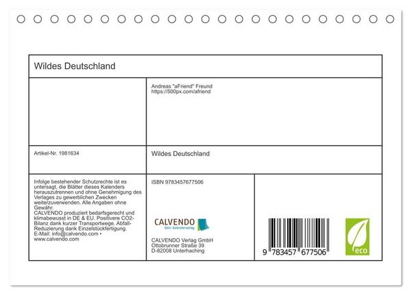 Produktbild: Wildes Deutschland (Tischkalender 2026 DIN A5 quer), CALVENDO Monatskalender