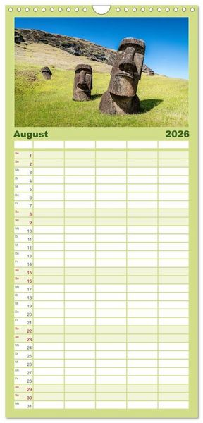 Produktbild: Familienplaner 2026 - Die Osterinsel &ndash; Mythen, Moai und wilde Sch&ouml;nheit mit 5 Spalten (Wandkalender, 21 x 45 cm) CALVENDO