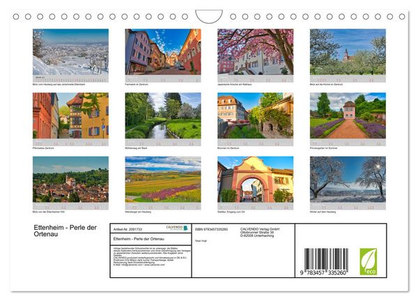 Produktbild: Ettenheim - Perle der Ortenau (Wandkalender 2026 DIN A4 quer), CALVENDO Monatskalender