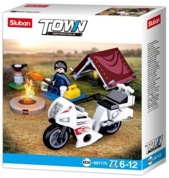 Sluban M38-B0717E - Town Motorcycle, Motorradfahrer bei Camping, Bauset, Klemmbausteine