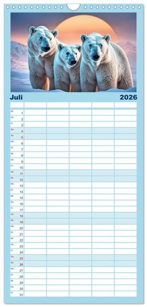 Produktbild: Familienplaner 2026 - Im magischen Land der Eisb&auml;ren mit 5 Spalten (Wandkalender, 21 x 45 cm) CALVENDO