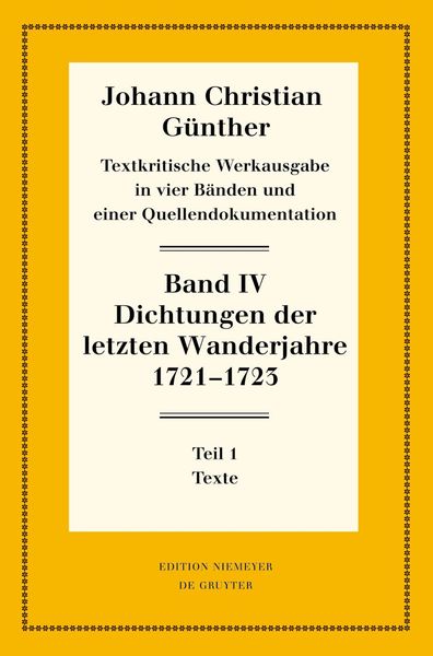 Produktbild: Dichtungen der letzten Wanderjahre 1721-1723