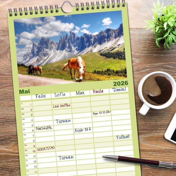 Produktbild: Familienplaner 2026 - S&uuml;dtirol - Gr&ouml;den und Alta Badia mit 5 Spalten (Wandkalender, 21 x 45 cm) CALVENDO