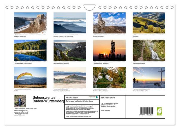 Produktbild: Sehenswertes Baden-W&uuml;rttemberg (Wandkalender 2026 DIN A4 quer), CALVENDO Monatskalender