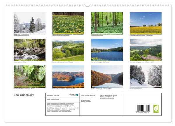 Produktbild: Eifel Sehnsucht (hochwertiger Premium Wandkalender 2026 DIN A2 quer), Kunstdruck in Hochglanz