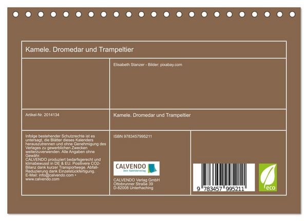 Produktbild: Kamele. Dromedar und Trampeltier (Tischkalender 2026 DIN A5 quer), CALVENDO Monatskalender
