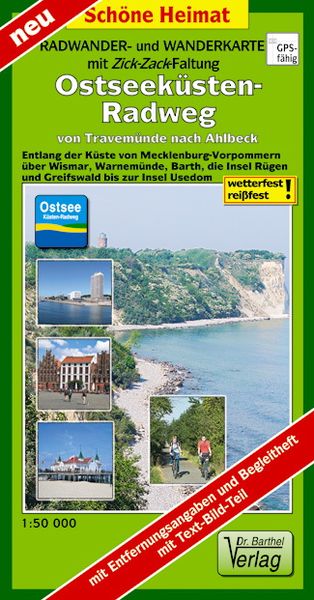 Produktbild: Radwander- und Wanderkarte mit Zick‑Zack‑Faltung Ostseek&uuml;sten-Radweg von Travem&uuml;nde nach Ahlbeck