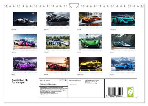 Produktbild: Faszination KI-Sportwagen (Wandkalender 2026 DIN A4 quer), CALVENDO Monatskalender