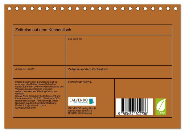 Produktbild: Zeitreise auf dem K&uuml;chentisch (Tischkalender 2026 DIN A5 quer), CALVENDO Monatskalender