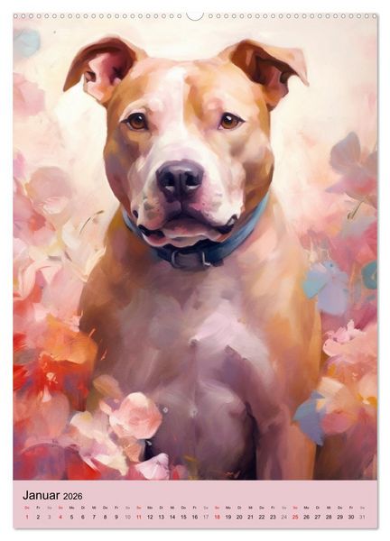Produktbild: Pit Bull Aquarelle. Illustrationen von tollen Hunden (Wandkalender 2026 DIN A2 hoch), CALVENDO Monatskalender
