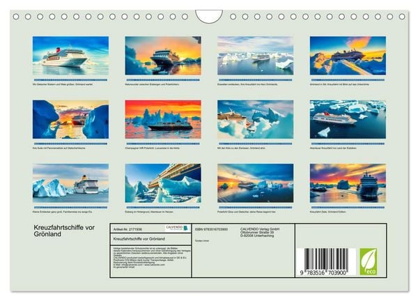 Produktbild: Kreuzfahrtschiffe vor Gr&ouml;nland (Wandkalender 2026 DIN A4 quer), CALVENDO Monatskalender