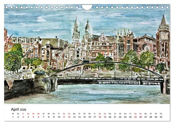 Produktbild: Hamburg in stillen Aquarellen (Wandkalender 2026 DIN A4 quer), CALVENDO Monatskalender