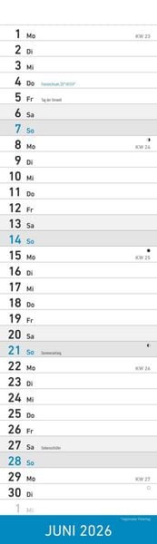 Produktbild: Streifenplaner Mini BLAU 2026 - Streifenkalender - Wandplaner - Küchen-Kalender - 9,5x33