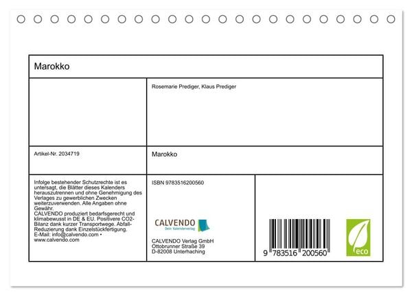 Produktbild: Marokko (Tischkalender 2026 DIN A5 quer), CALVENDO Monatskalender