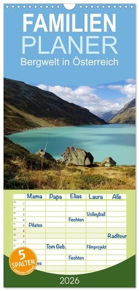 Produktbild: Familienplaner 2026 - Bergwelt in &Ouml;sterreich mit 5 Spalten (Wandkalender, 21 x 45 cm) CALVENDO