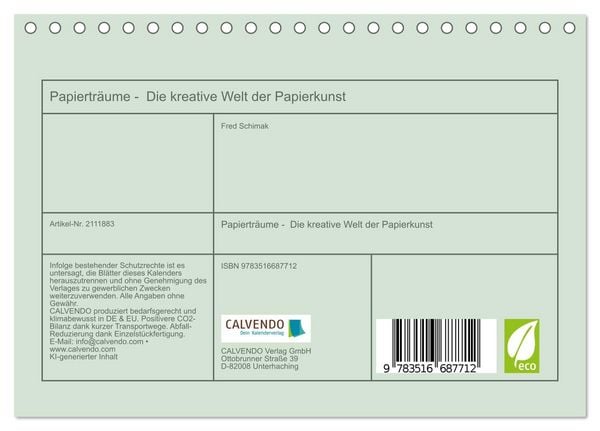 Produktbild: Papiertr&auml;ume - Die kreative Welt der Papierkunst (Tischkalender 2026 DIN A5 quer), CALVENDO Monatskalender