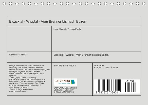 Produktbild: Eisacktal - Wipptal - Vom Brenner bis nach Bozen (Tischkalender 2022 DIN A5 quer)
