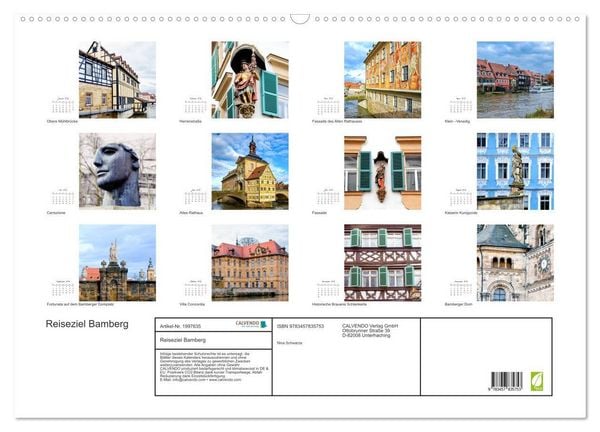 Produktbild: Reiseziel Bamberg (Wandkalender 2026 DIN A2 quer), CALVENDO Monatskalender