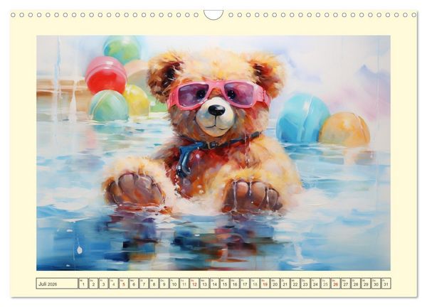 Produktbild: Teddyb&auml;r Romantik. Vertr&auml;umte Aquarelle von lieblichen B&auml;ren (Wandkalender 2026 DIN A3 quer), CALVENDO Monatskalender