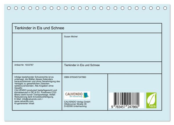 Produktbild: Tierkinder in Eis und Schnee (Tischkalender 2026 DIN A5 quer), CALVENDO Monatskalender